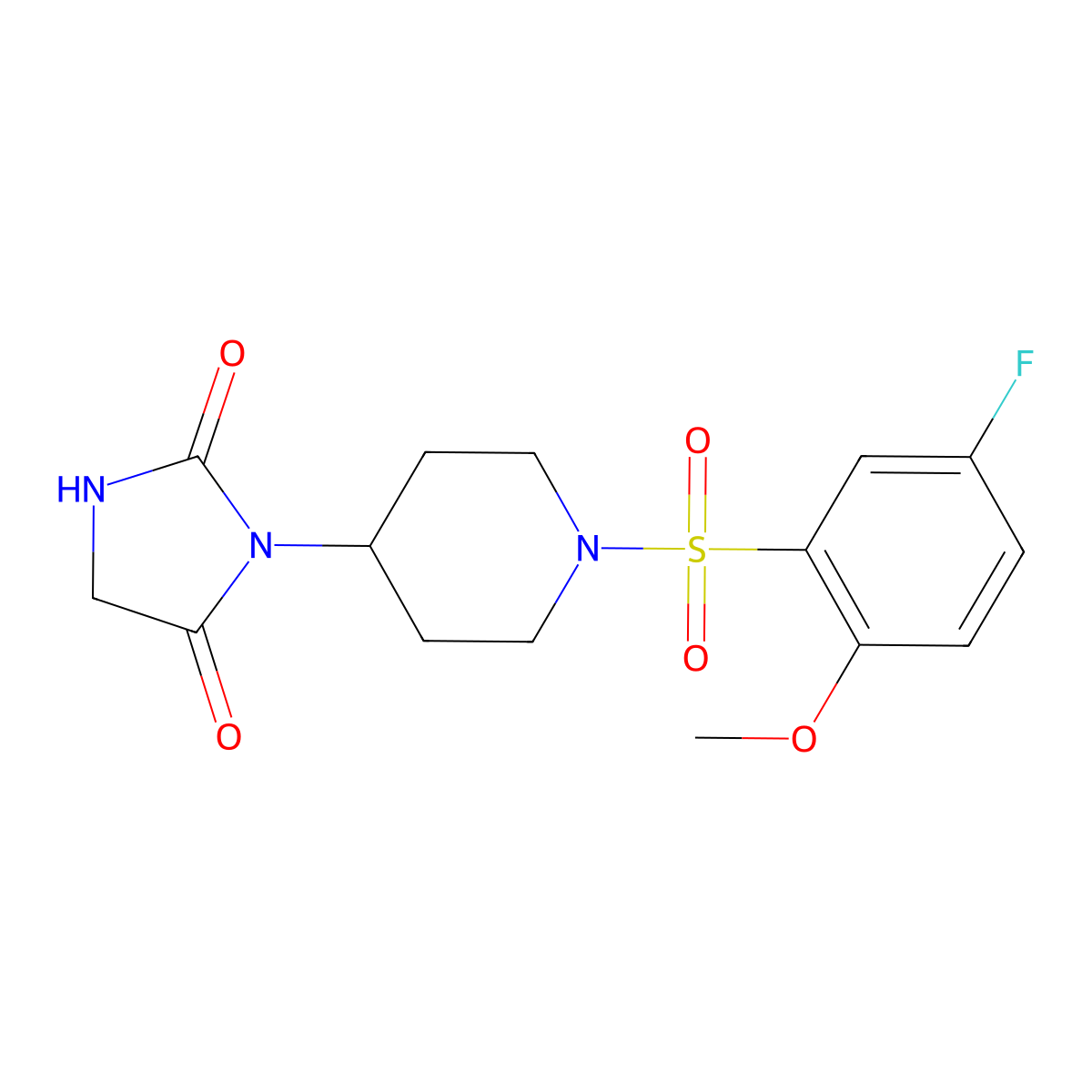 3-(1-((5-Fluoro-2-methoxyphenyl)sulfonyl)piperidin-4-yl)imidazolidine-2,4-dione molecular structure, CAS 2034443-38-2