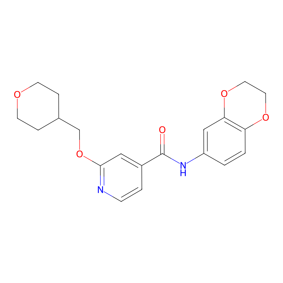 N-(2,3-dihydrobenzo[b][1,4]dioxin-6-yl)-2-((tetrahydro-2H-pyran-4-yl)methoxy)isonicotinamide molecular structure, CAS 2034443-46-2