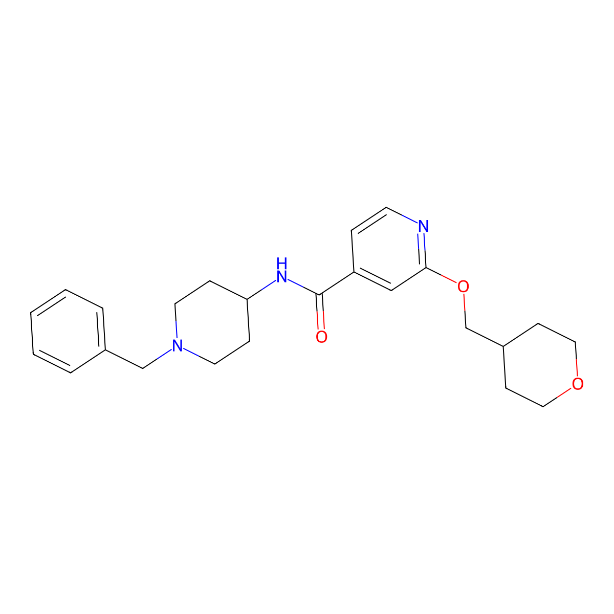 N-(1-benzylpiperidin-4-yl)-2-((tetrahydro-2H-pyran-4-yl)methoxy)isonicotinamide molecular structure, CAS 2034443-53-1