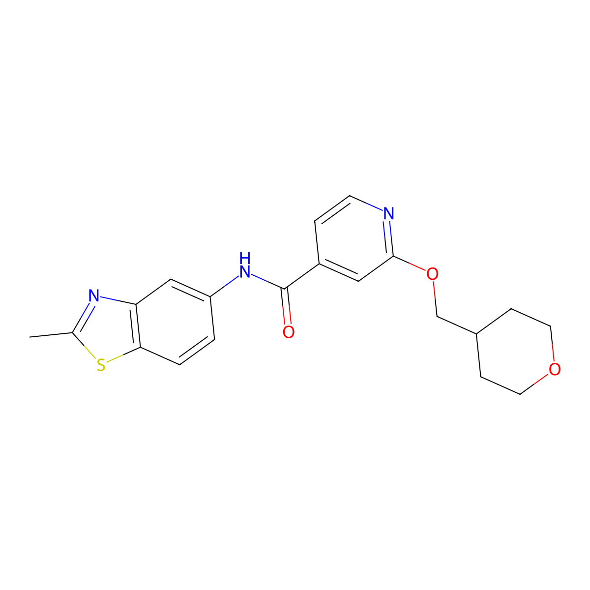 N-(2-methylbenzo[d]thiazol-5-yl)-2-((tetrahydro-2H-pyran-4-yl)methoxy)isonicotinamide molecular structure, CAS 2034443-57-5
