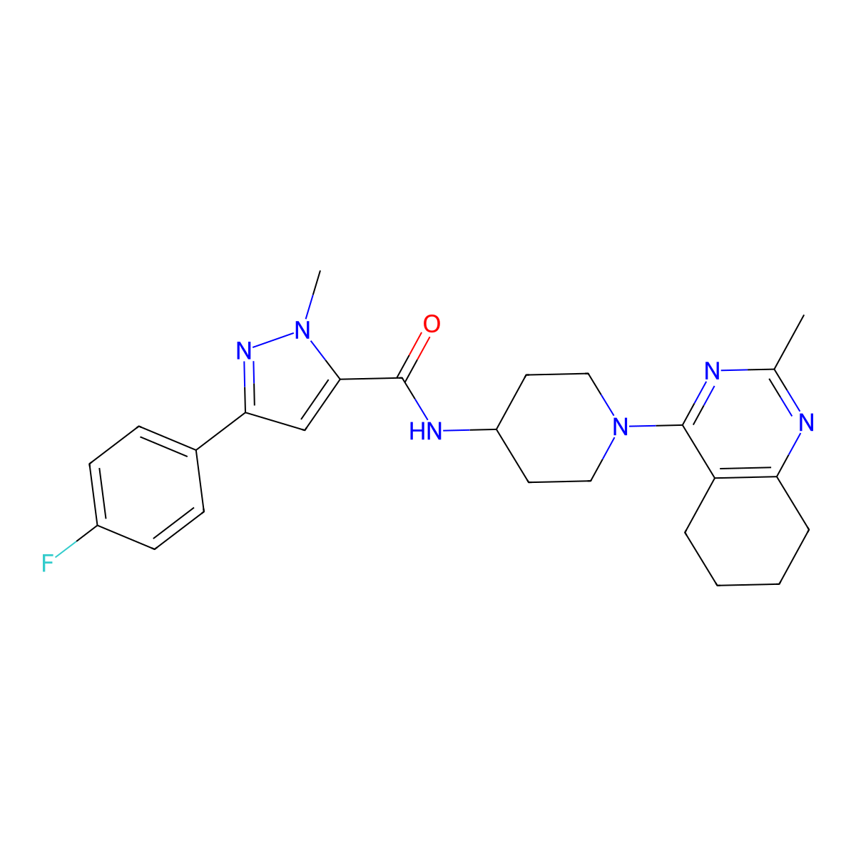 3-(4-fluorophenyl)-1-methyl-N-(1-(2-methyl-5,6,7,8-tetrahydroquinazolin-4-yl)piperidin-4-yl)-1H-pyrazole-5-carboxamide molecular structure, CAS 2034443-63-3