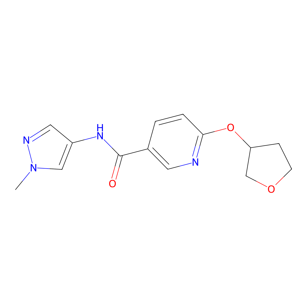 N-(1-methyl-1H-pyrazol-4-yl)-6-((tetrahydrofuran-3-yl)oxy)nicotinamide molecular structure, CAS 2034443-68-8