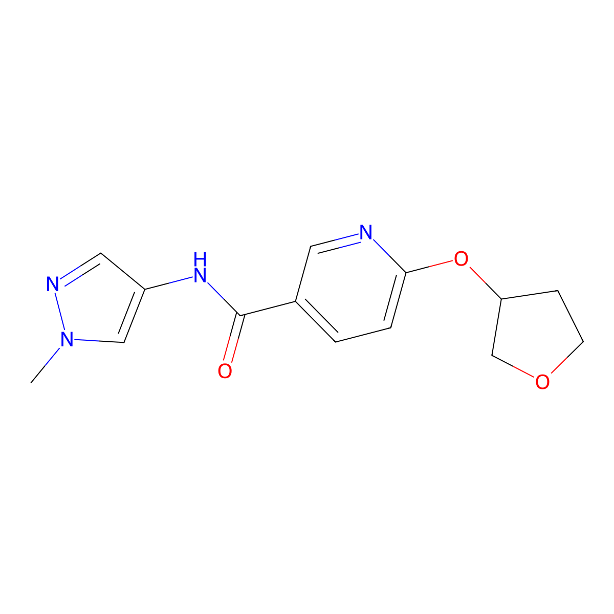 N-(1-methyl-1H-pyrazol-4-yl)-6-((tetrahydrofuran-3-yl)oxy)nicotinamide molecular structure, CAS 2034443-68-8