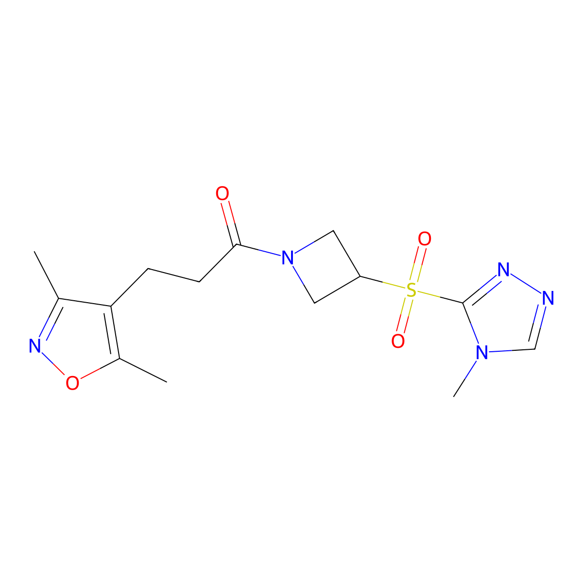 3-(3,5-dimethylisoxazol-4-yl)-1-(3-((4-methyl-4H-1,2,4-triazol-3-yl)sulfonyl)azetidin-1-yl)propan-1-one molecular structure, CAS 2034443-72-4