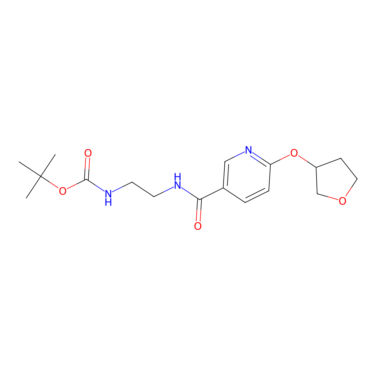 Tert-butyl (2-(6-((tetrahydrofuran-3-yl)oxy)nicotinamido)ethyl)carbamate molecular structure, CAS 2034443-73-5