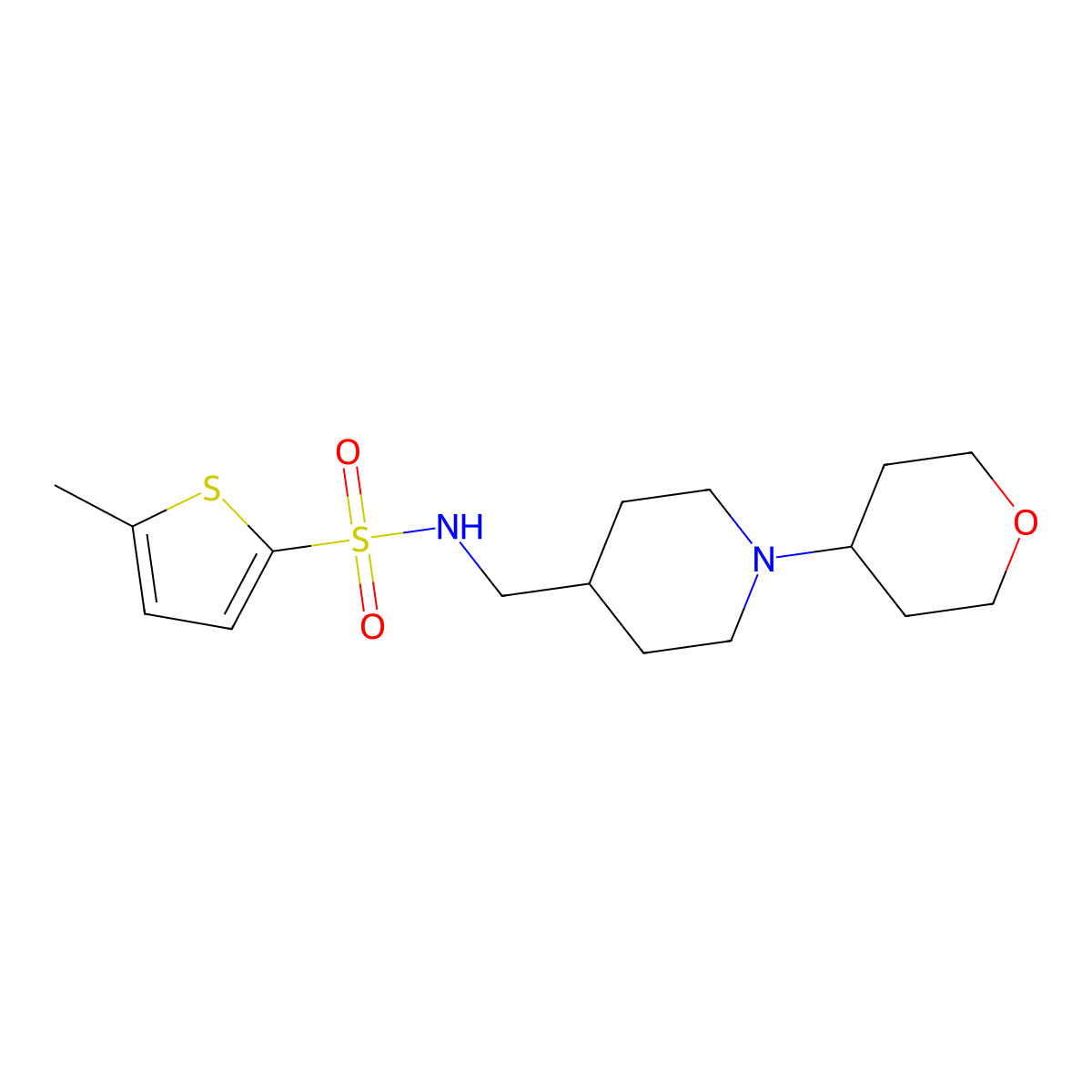 5-methyl-N-((1-(tetrahydro-2H-pyran-4-yl)piperidin-4-yl)methyl)thiophene-2-sulfonamide molecular structure, CAS 2034443-75-7