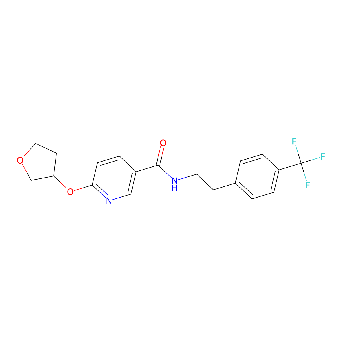 6-((tetrahydrofuran-3-yl)oxy)-N-(4-(trifluoromethyl)phenethyl)nicotinamide molecular structure, CAS 2034443-77-9