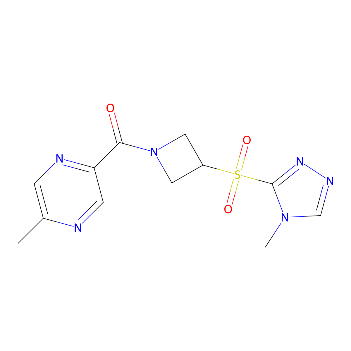 (3-((4-methyl-4H-1,2,4-triazol-3-yl)sulfonyl)azetidin-1-yl)(5-methylpyrazin-2-yl)methanone molecular structure, CAS 2034443-81-5