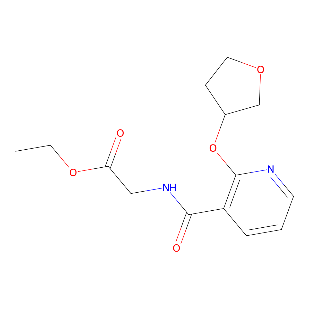 Ethyl 2-(2-((tetrahydrofuran-3-yl)oxy)nicotinamido)acetate molecular structure, CAS 2034443-84-8