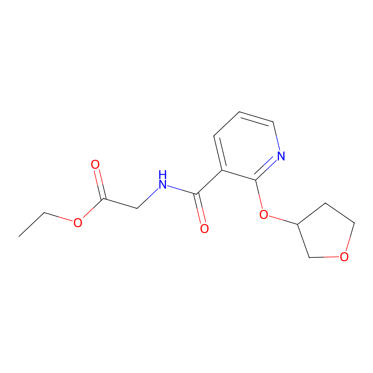 Ethyl 2-(2-((tetrahydrofuran-3-yl)oxy)nicotinamido)acetate molecular structure, CAS 2034443-84-8