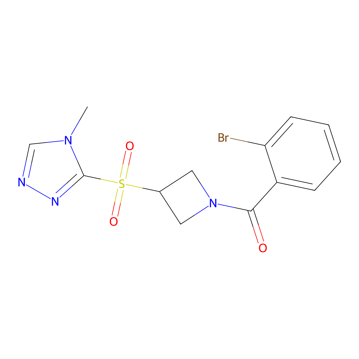 (2-bromophenyl)(3-((4-methyl-4H-1,2,4-triazol-3-yl)sulfonyl)azetidin-1-yl)methanone molecular structure, CAS 2034443-87-1