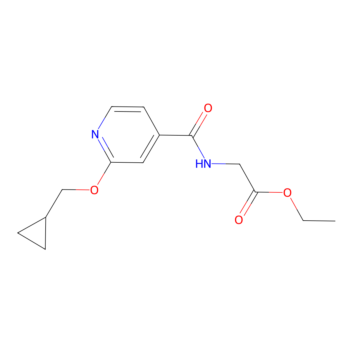 Ethyl 2-(2-(cyclopropylmethoxy)isonicotinamido)acetate molecular structure, CAS 2034443-88-2