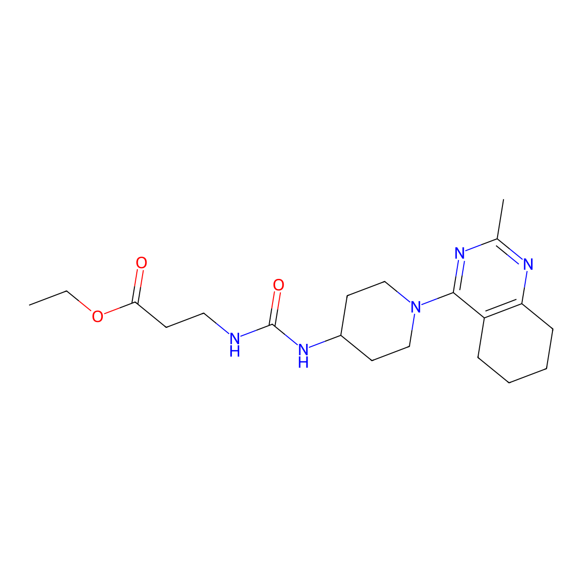 Ethyl 3-(3-(1-(2-methyl-5,6,7,8-tetrahydroquinazolin-4-yl)piperidin-4-yl)ureido)propanoate molecular structure, CAS 2034443-91-7