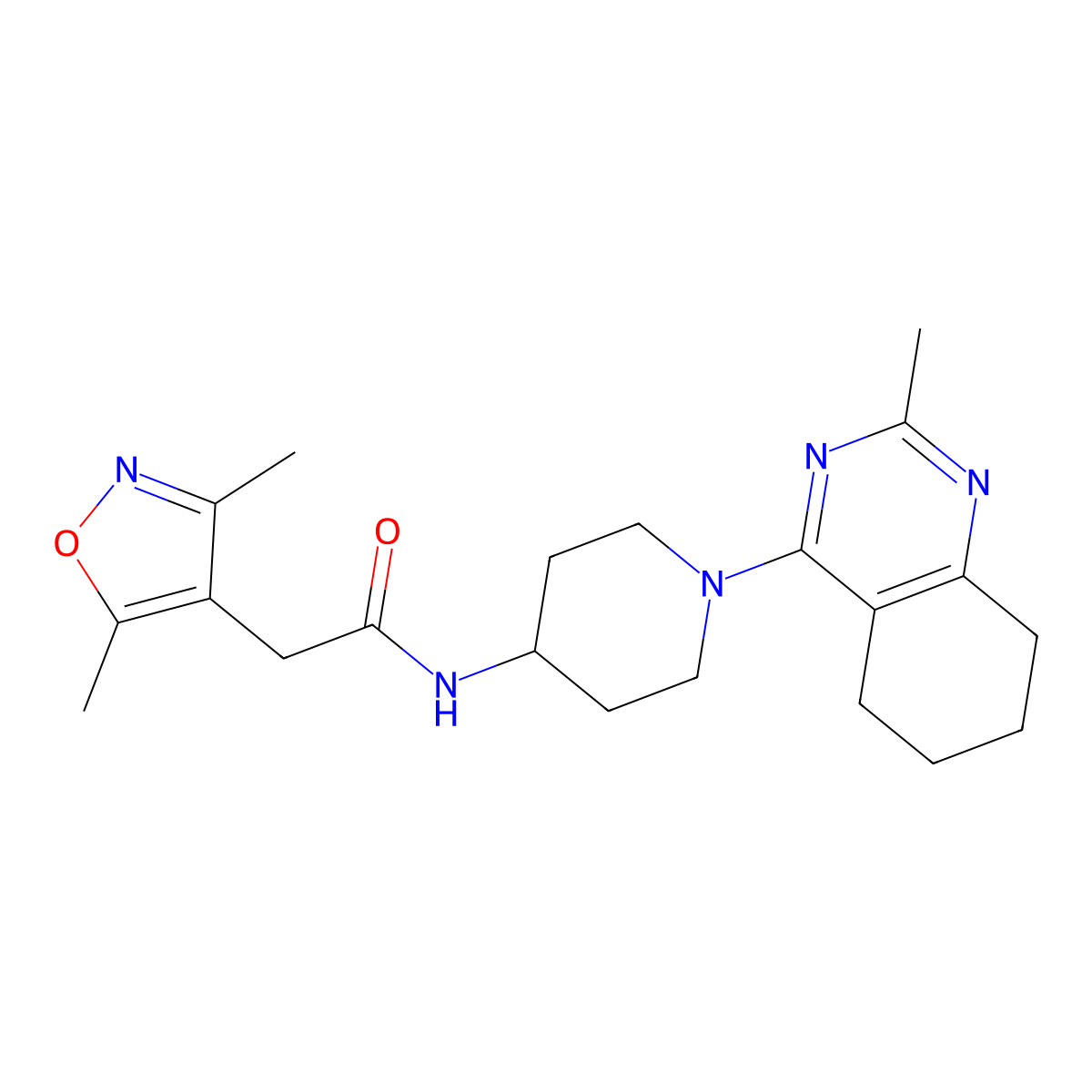 2-(3,5-dimethylisoxazol-4-yl)-N-(1-(2-methyl-5,6,7,8-tetrahydroquinazolin-4-yl)piperidin-4-yl)acetamide molecular structure, CAS 2034444-05-6