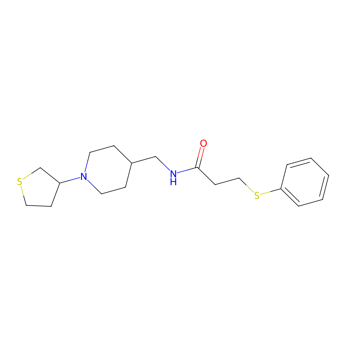 3-(phenylthio)-N-((1-(tetrahydrothiophen-3-yl)piperidin-4-yl)methyl)propanamide molecular structure, CAS 2034444-06-7