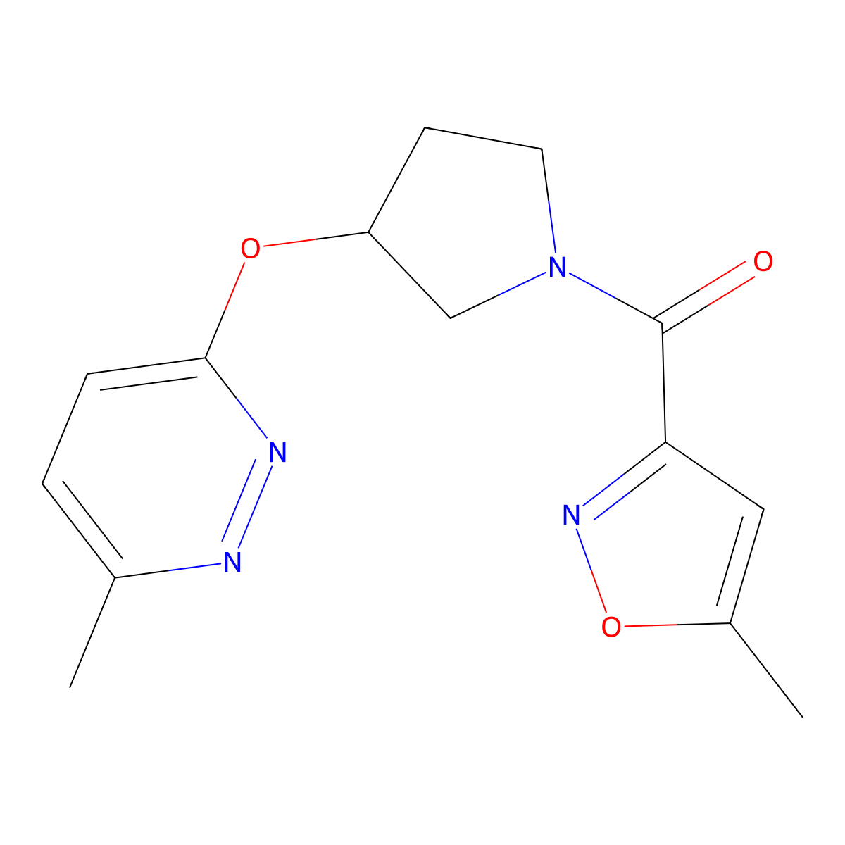 (5-Methylisoxazol-3-yl)(3-((6-methylpyridazin-3-yl)oxy)pyrrolidin-1-yl)methanone molecular structure, CAS 2034444-12-5