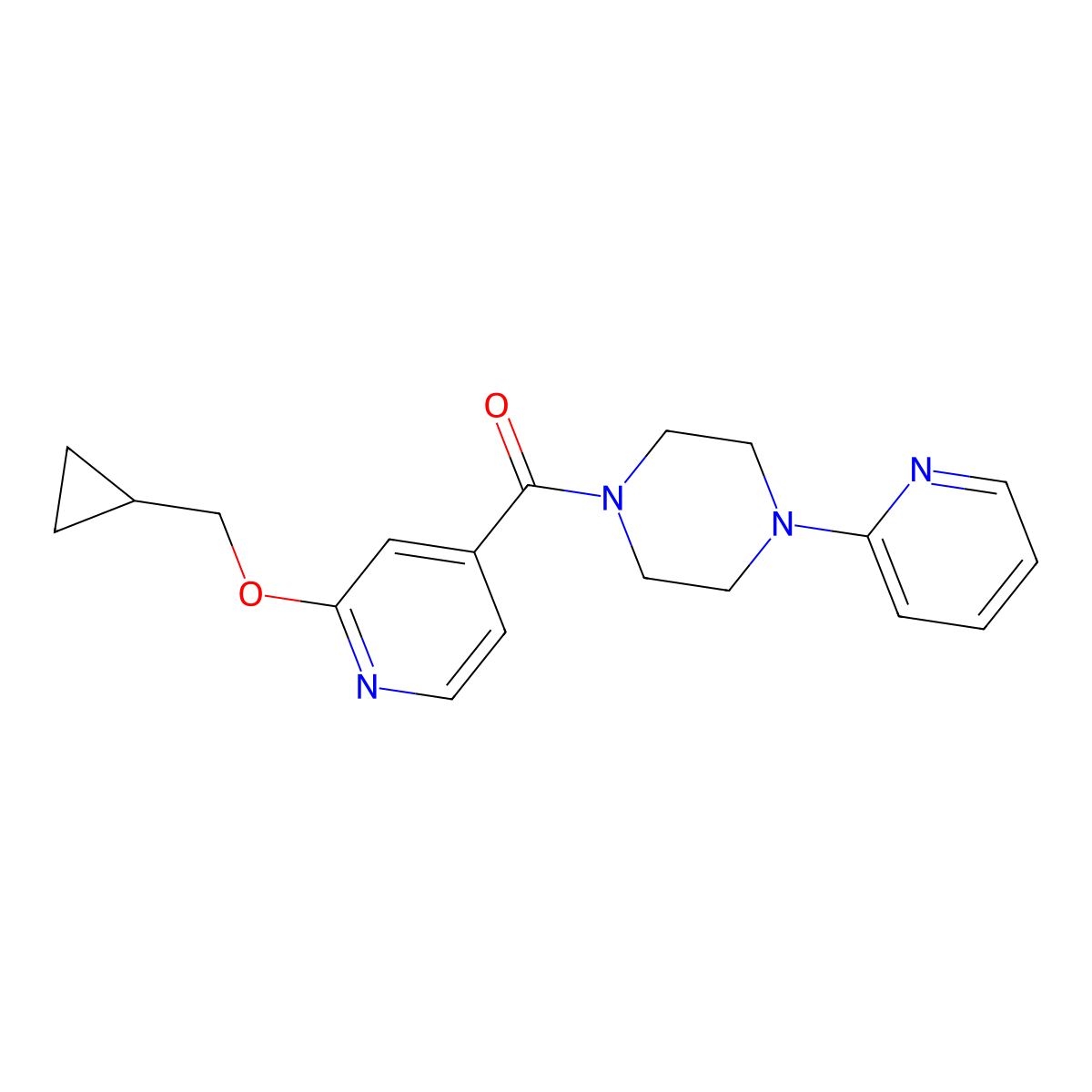 (2-(Cyclopropylmethoxy)pyridin-4-yl)(4-(pyridin-2-yl)piperazin-1-yl)methanone molecular structure, CAS 2034444-15-8