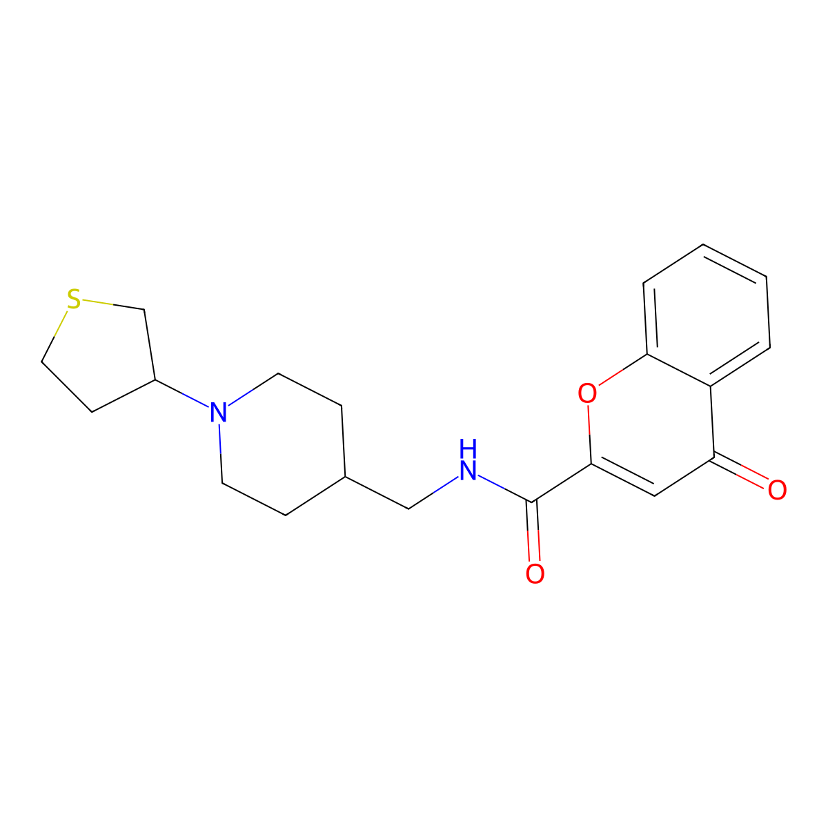 4-oxo-N-((1-(tetrahydrothiophen-3-yl)piperidin-4-yl)methyl)-4H-chromene-2-carboxamide molecular structure, CAS 2034444-16-9