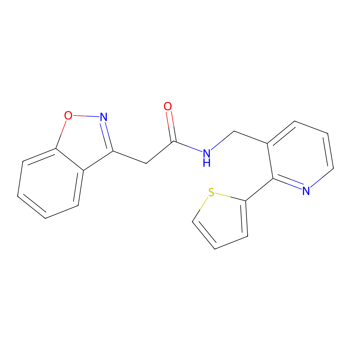 2-(benzo[d]isoxazol-3-yl)-N-((2-(thiophen-2-yl)pyridin-3-yl)methyl)acetamide molecular structure, CAS 2034444-21-6
