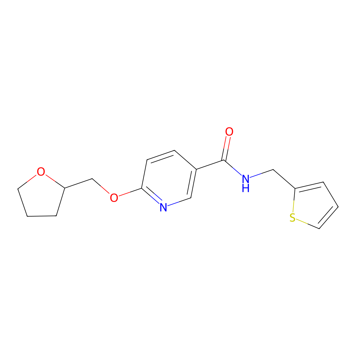 6-((tetrahydrofuran-2-yl)methoxy)-N-(thiophen-2-ylmethyl)nicotinamide molecular structure, CAS 2034444-23-8
