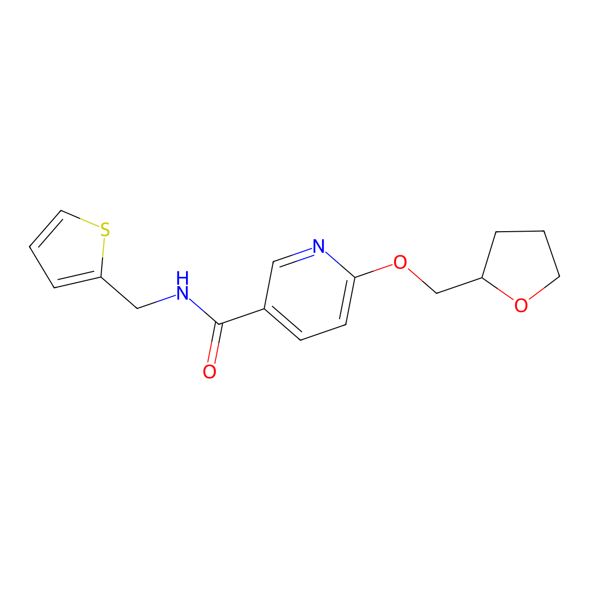 6-((tetrahydrofuran-2-yl)methoxy)-N-(thiophen-2-ylmethyl)nicotinamide molecular structure, CAS 2034444-23-8