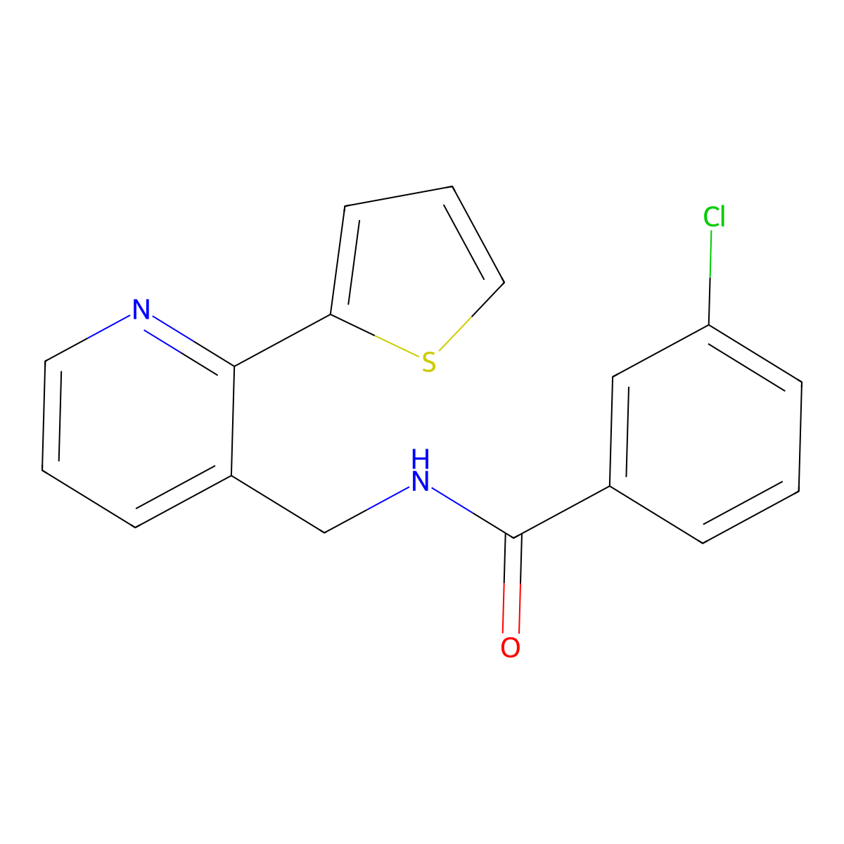 3-chloro-N-((2-(thiophen-2-yl)pyridin-3-yl)methyl)benzamide molecular structure, CAS 2034444-29-4