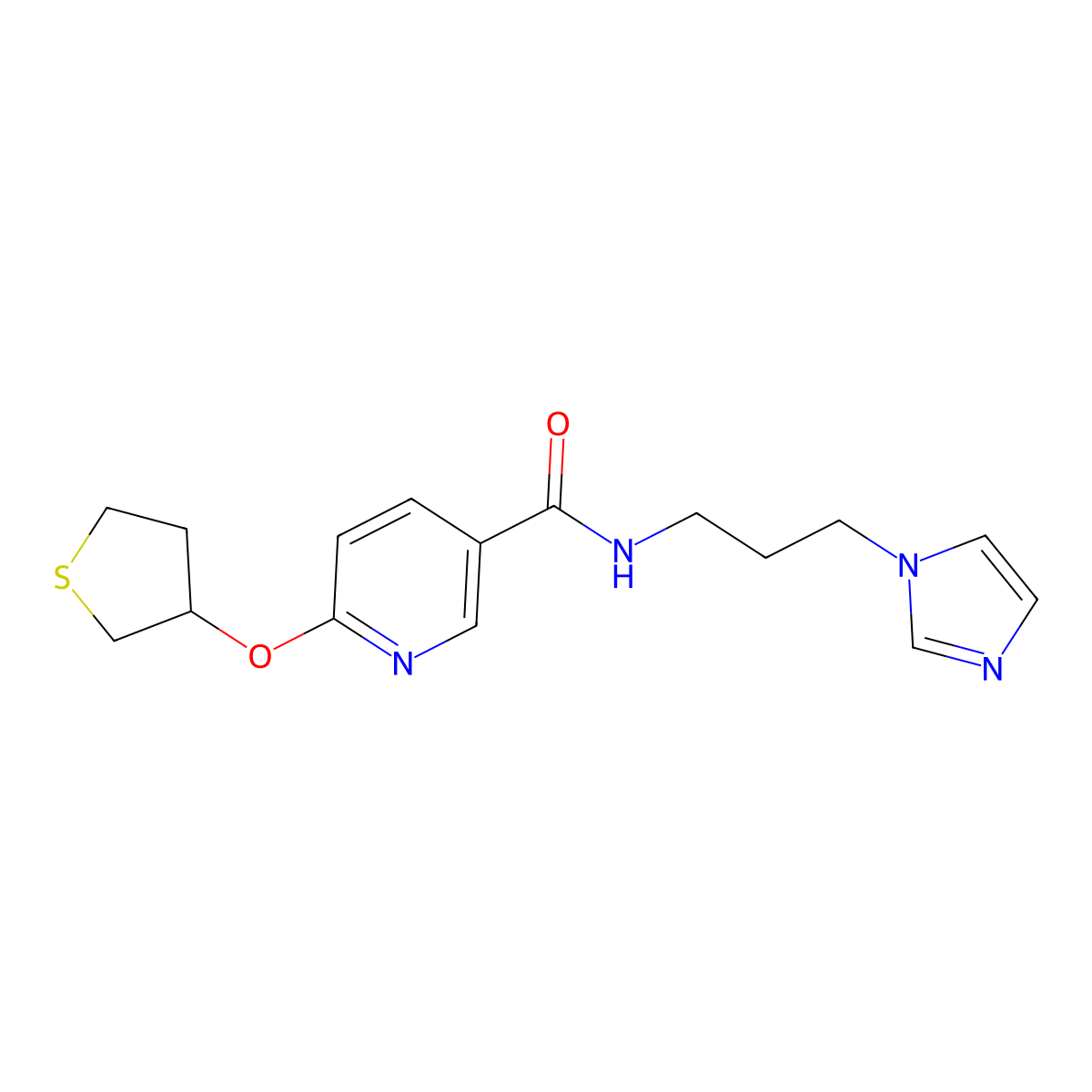 N-(3-(1H-imidazol-1-yl)propyl)-6-((tetrahydrothiophen-3-yl)oxy)nicotinamide molecular structure, CAS 2034444-39-6