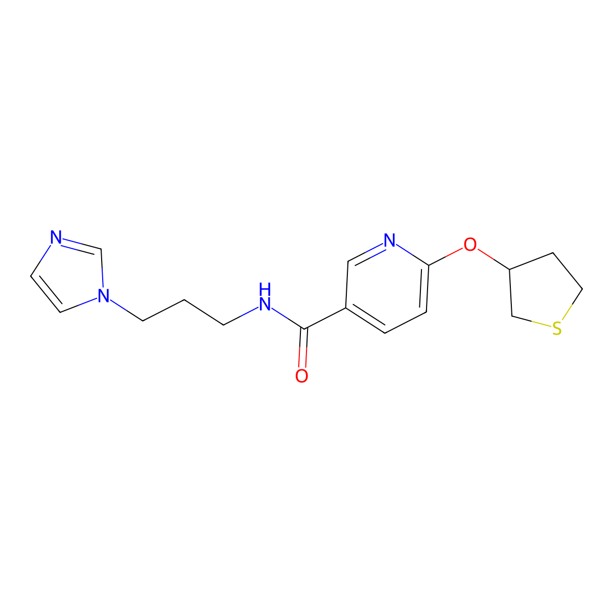 N-(3-(1H-imidazol-1-yl)propyl)-6-((tetrahydrothiophen-3-yl)oxy)nicotinamide molecular structure, CAS 2034444-39-6