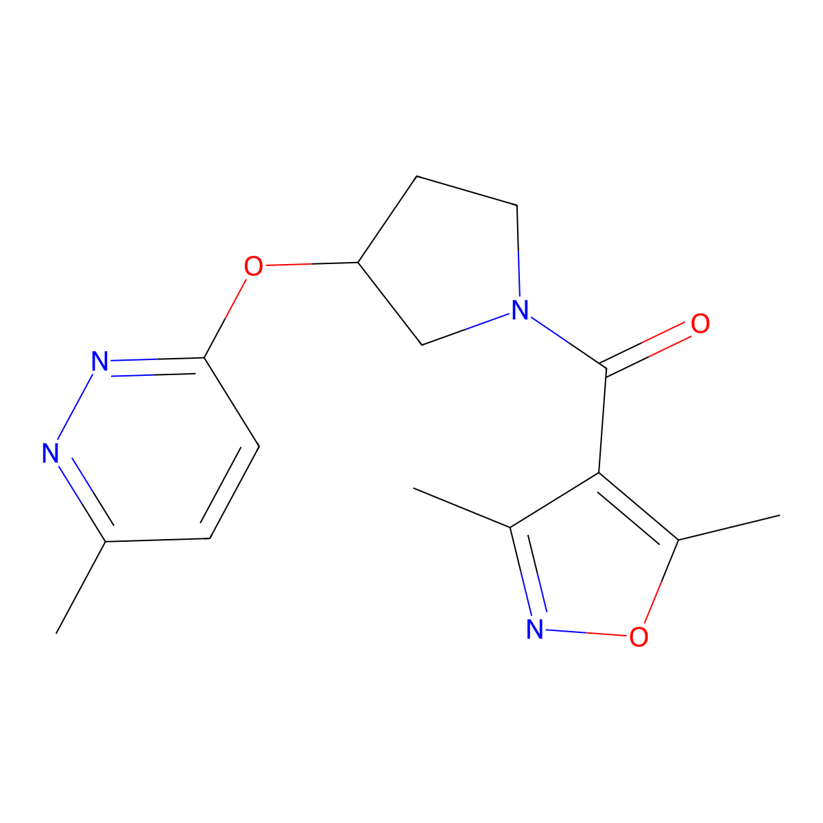 (3,5-Dimethylisoxazol-4-yl)(3-((6-methylpyridazin-3-yl)oxy)pyrrolidin-1-yl)methanone molecular structure, CAS 2034444-40-9
