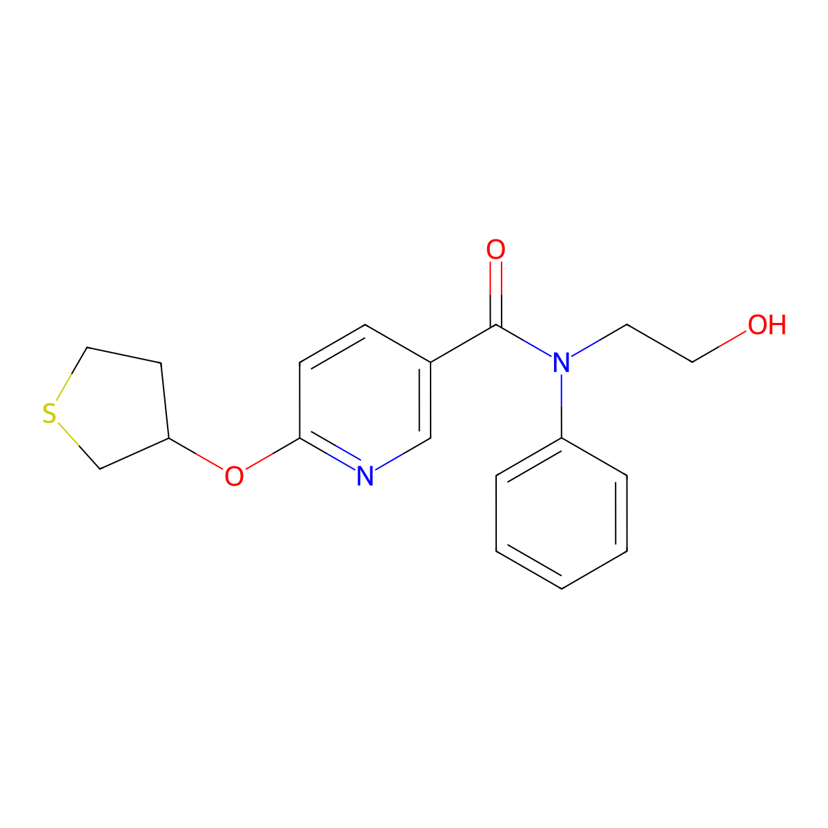 N-(2-hydroxyethyl)-N-phenyl-6-((tetrahydrothiophen-3-yl)oxy)nicotinamide molecular structure, CAS 2034444-43-2