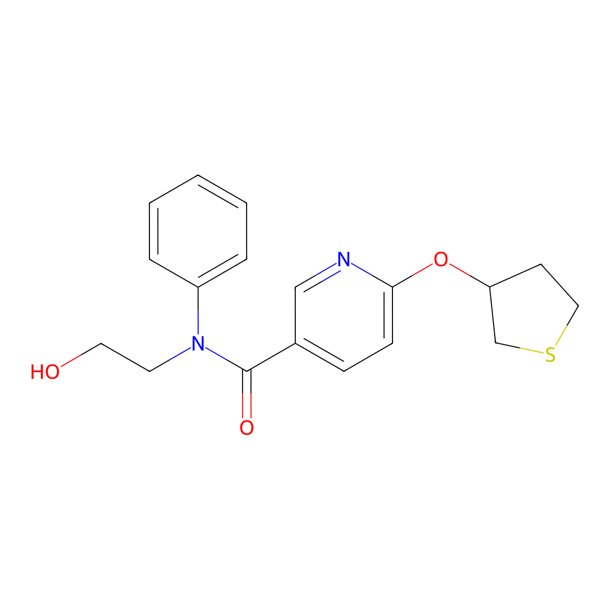 N-(2-hydroxyethyl)-N-phenyl-6-((tetrahydrothiophen-3-yl)oxy)nicotinamide molecular structure, CAS 2034444-43-2