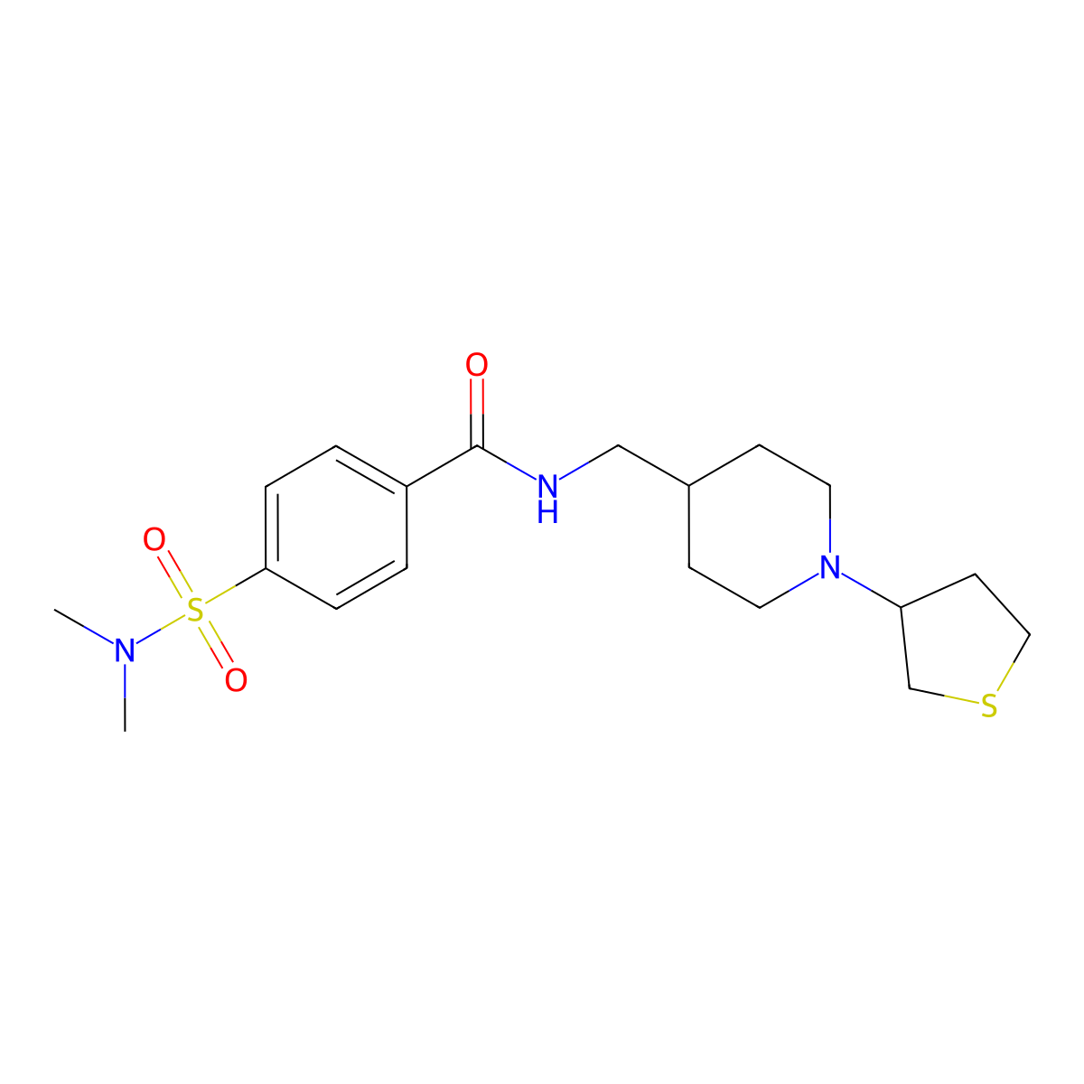 4-(N,N-dimethylsulfamoyl)-N-((1-(tetrahydrothiophen-3-yl)piperidin-4-yl)methyl)benzamide molecular structure, CAS 2034444-47-6