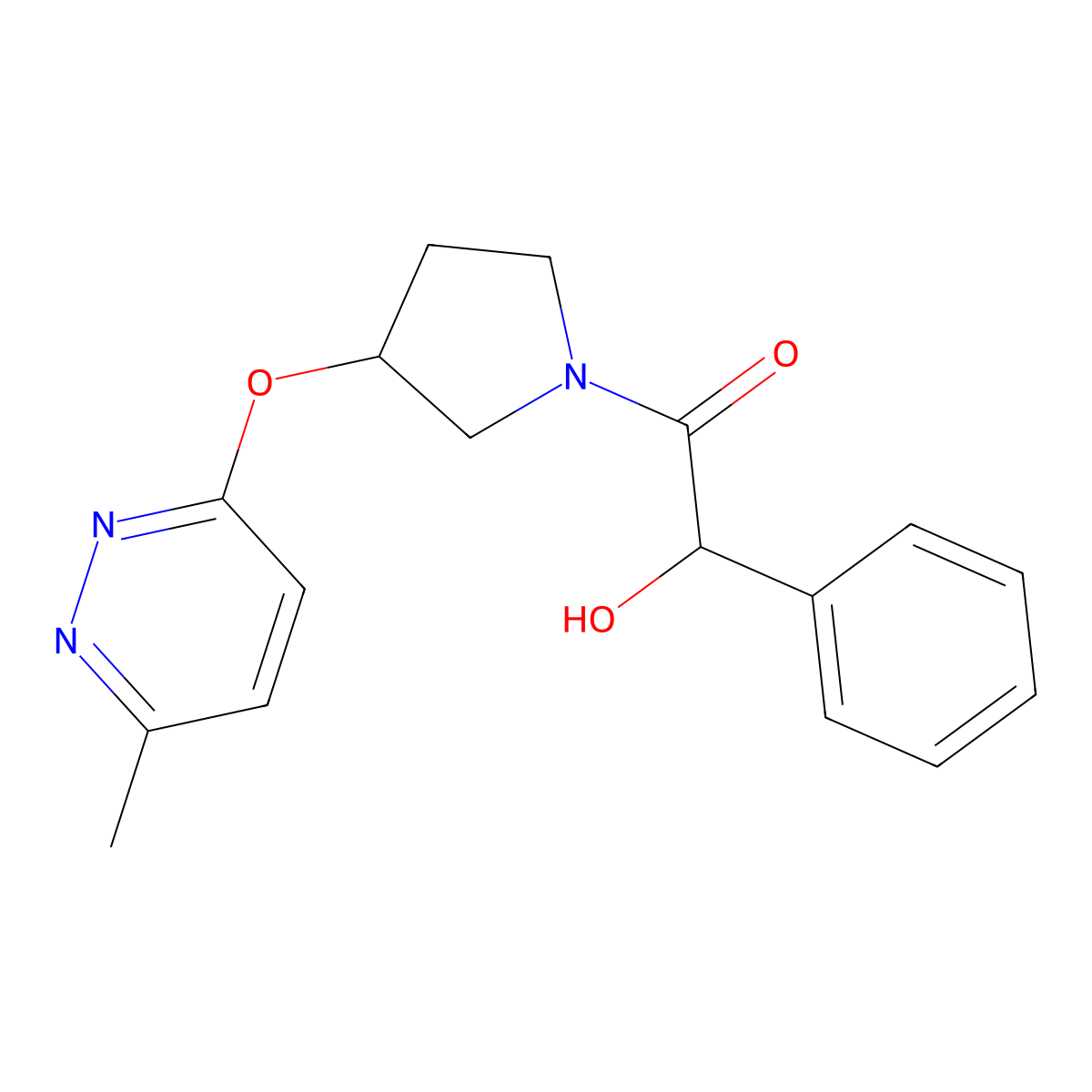 2-Hydroxy-1-(3-((6-methylpyridazin-3-yl)oxy)pyrrolidin-1-yl)-2-phenylethanone molecular structure, CAS 2034444-49-8