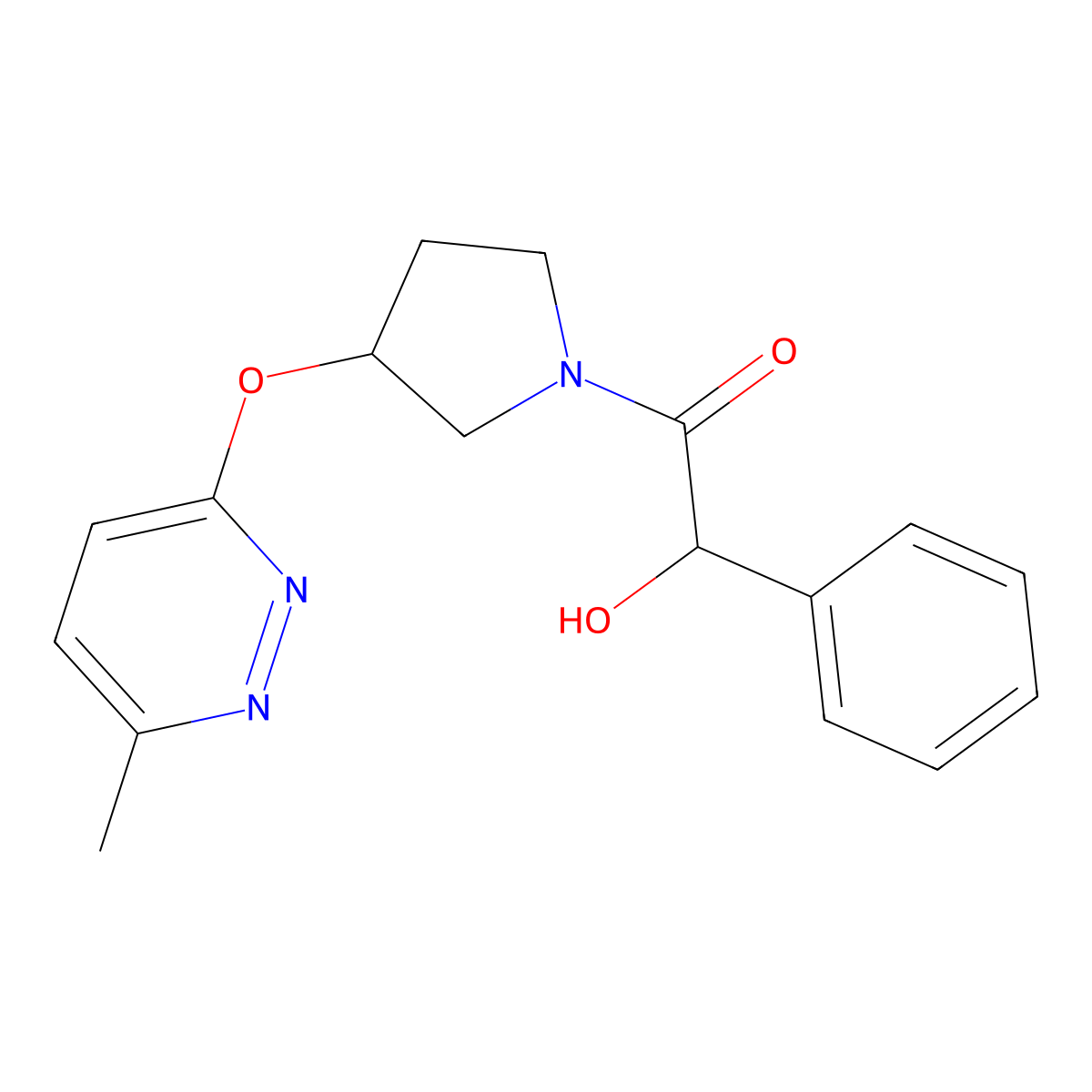 2-Hydroxy-1-(3-((6-methylpyridazin-3-yl)oxy)pyrrolidin-1-yl)-2-phenylethanone molecular structure, CAS 2034444-49-8