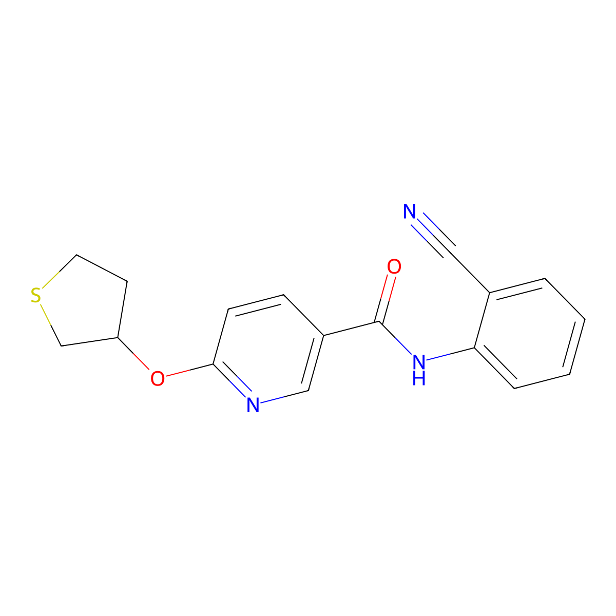 N-(2-cyanophenyl)-6-((tetrahydrothiophen-3-yl)oxy)nicotinamide molecular structure, CAS 2034444-50-1