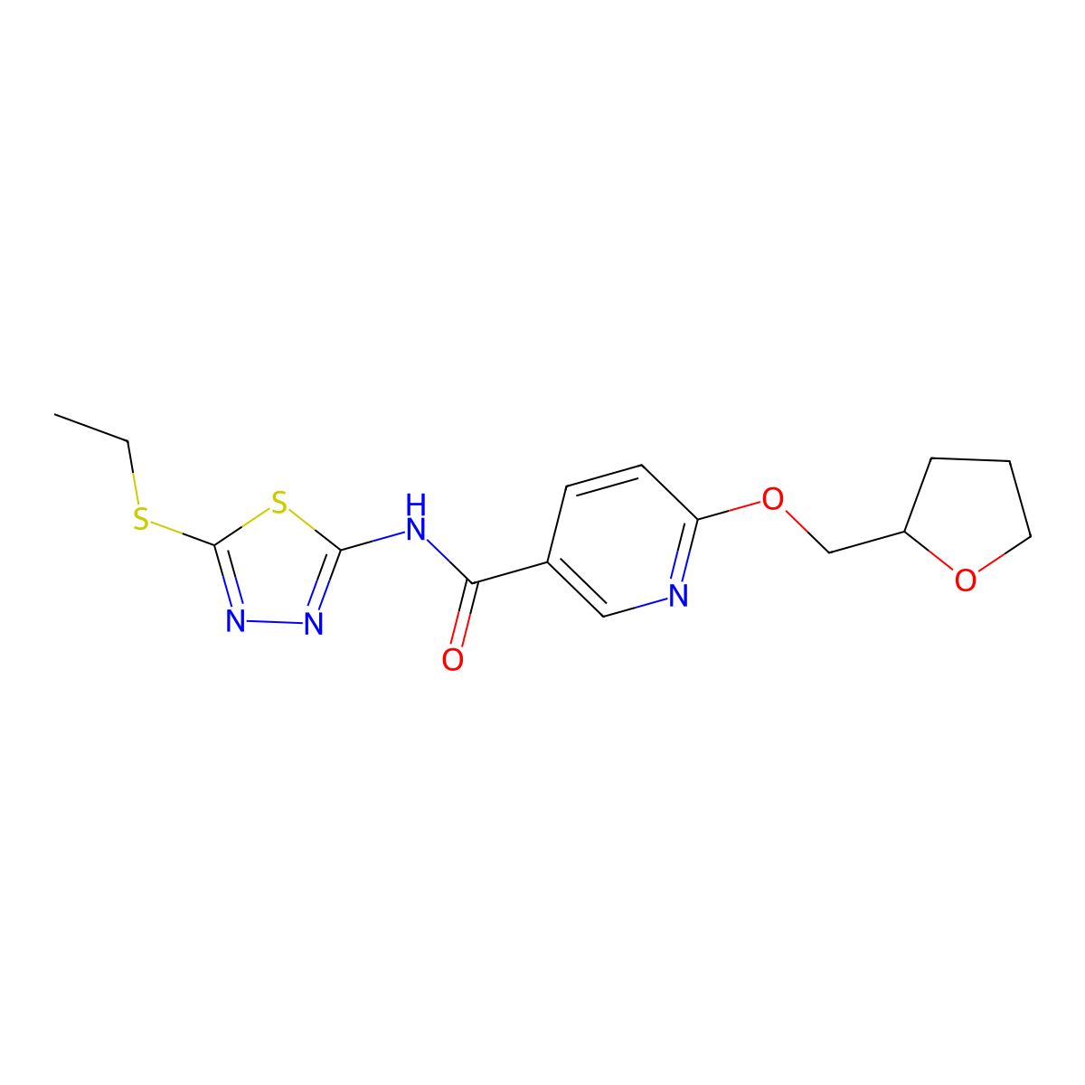 N-(5-(ethylthio)-1,3,4-thiadiazol-2-yl)-6-((tetrahydrofuran-2-yl)methoxy)nicotinamide molecular structure, CAS 2034444-52-3