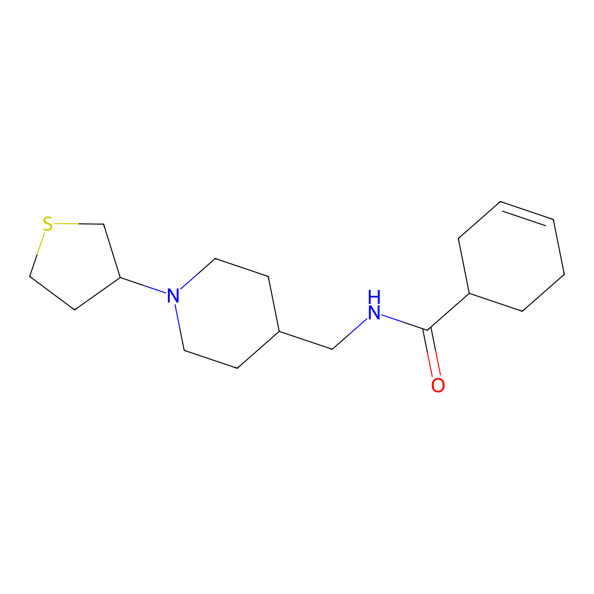 N-((1-(tetrahydrothiophen-3-yl)piperidin-4-yl)methyl)cyclohex-3-enecarboxamide molecular structure, CAS 2034444-55-6