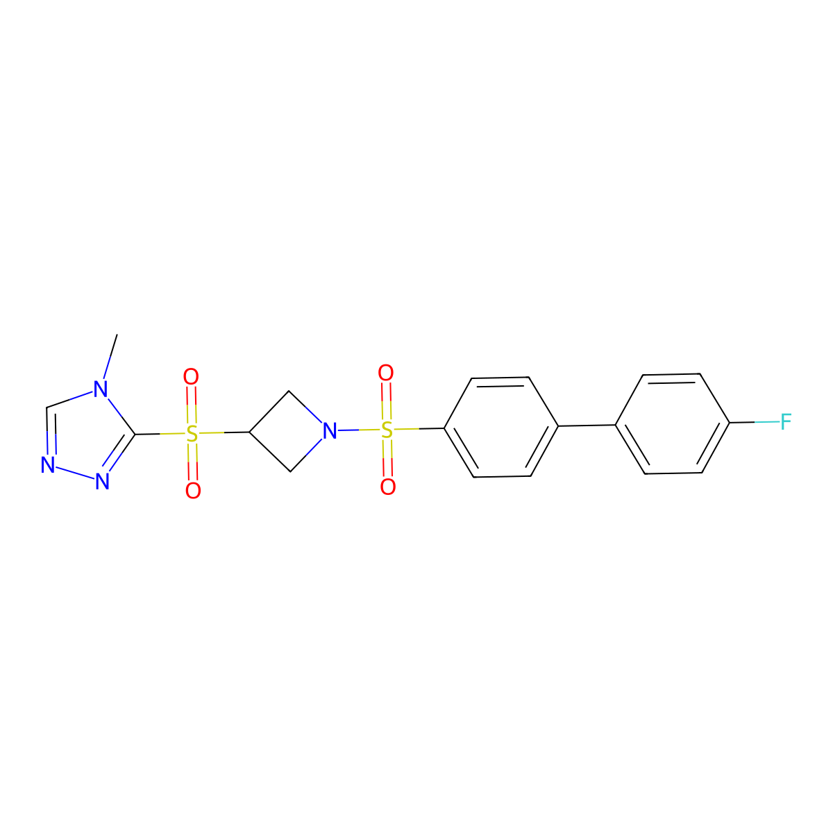 3-((1-((4'-fluoro-[1,1'-biphenyl]-4-yl)sulfonyl)azetidin-3-yl)sulfonyl)-4-methyl-4H-1,2,4-triazole molecular structure, CAS 2034444-61-4