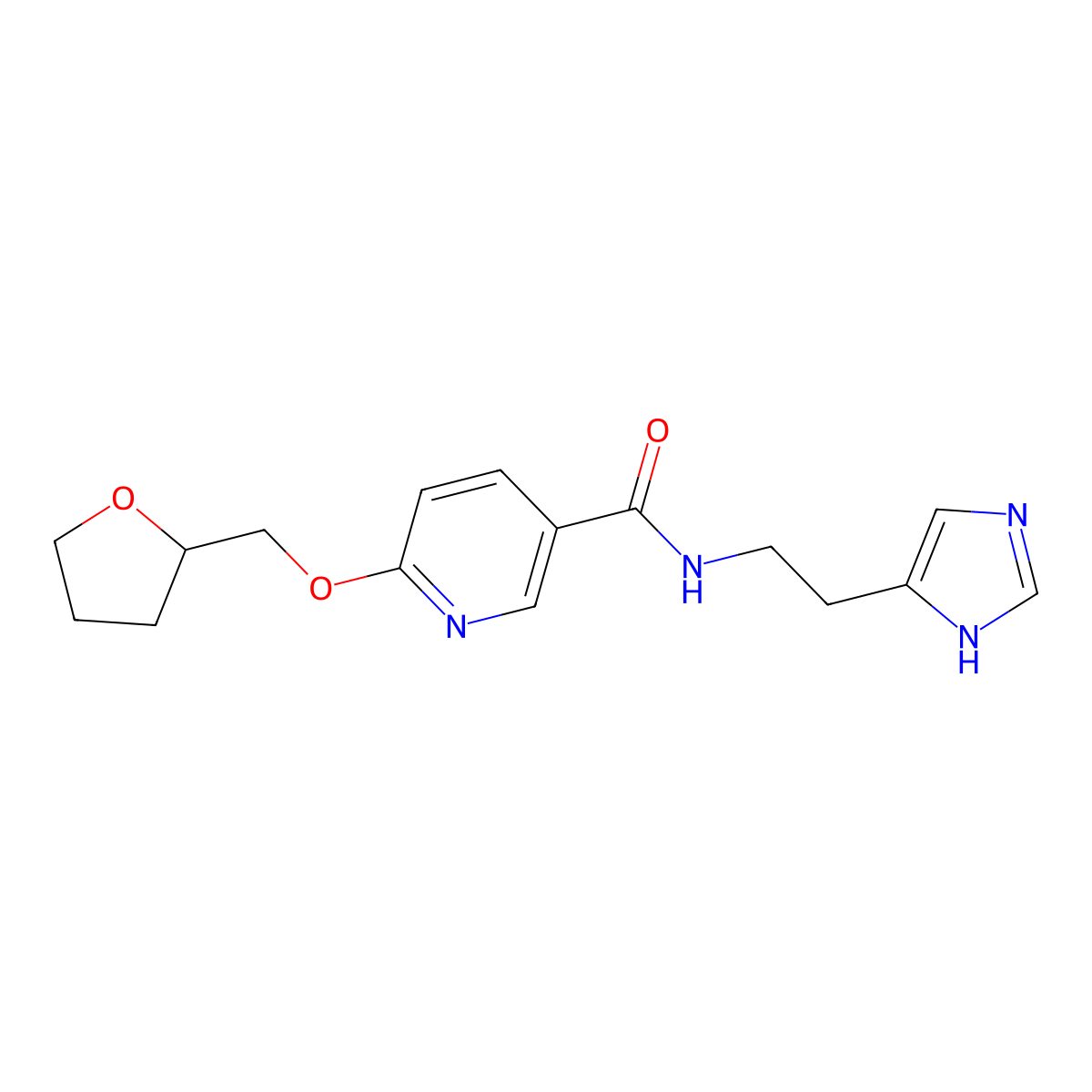 N-(2-(1H-imidazol-4-yl)ethyl)-6-((tetrahydrofuran-2-yl)methoxy)nicotinamide molecular structure, CAS 2034444-66-9