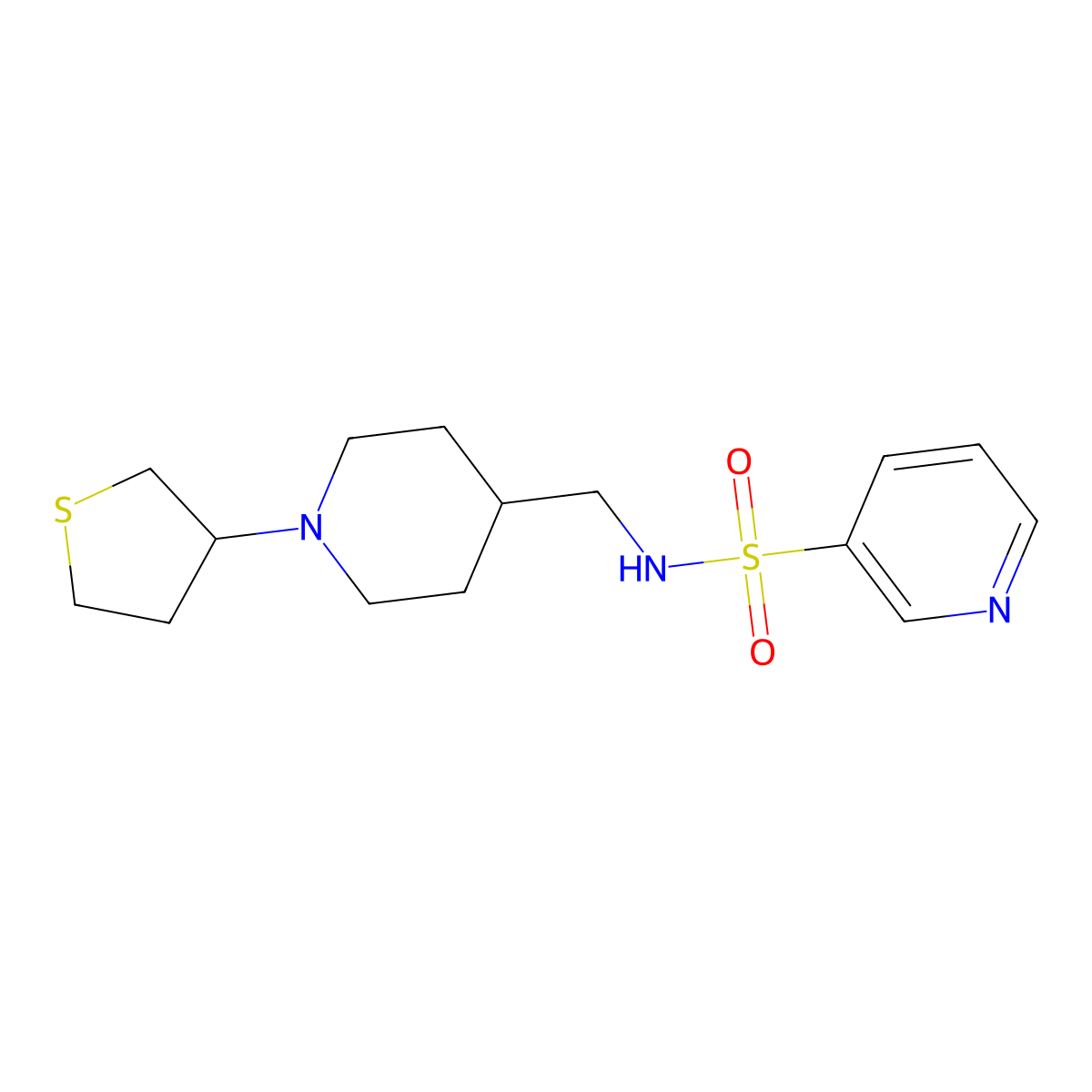 N-((1-(tetrahydrothiophen-3-yl)piperidin-4-yl)methyl)pyridine-3-sulfonamide molecular structure, CAS 2034444-73-8