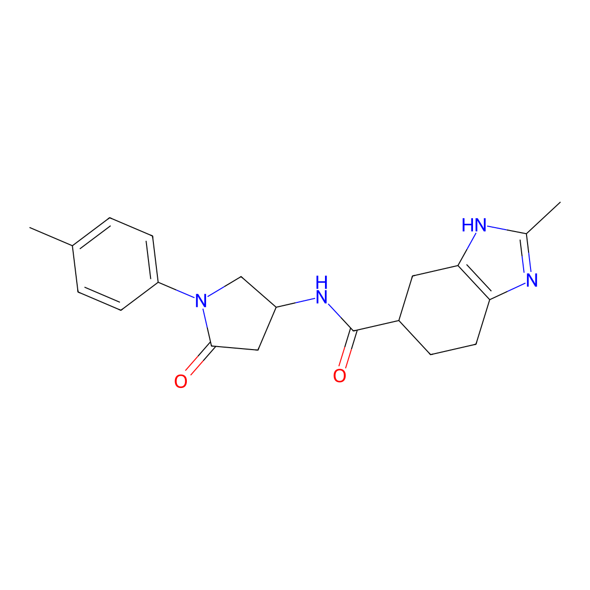 2-methyl-N-(5-oxo-1-(p-tolyl)pyrrolidin-3-yl)-4,5,6,7-tetrahydro-1H-benzo[d]imidazole-5-carboxamide molecular structure, CAS 2034444-74-9