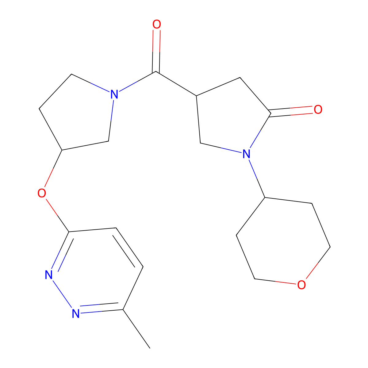 4-(3-((6-methylpyridazin-3-yl)oxy)pyrrolidine-1-carbonyl)-1-(tetrahydro-2H-pyran-4-yl)pyrrolidin-2-one molecular structure, CAS 2034444-82-9