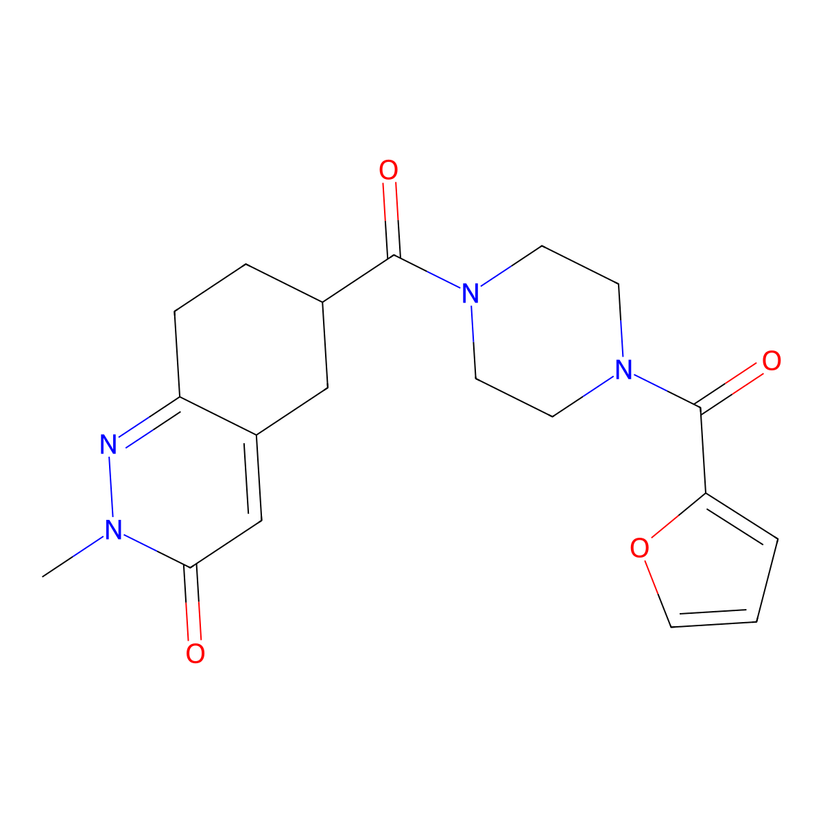6-(4-(furan-2-carbonyl)piperazine-1-carbonyl)-2-methyl-5,6,7,8-tetrahydrocinnolin-3(2H)-one molecular structure, CAS 2034444-83-0