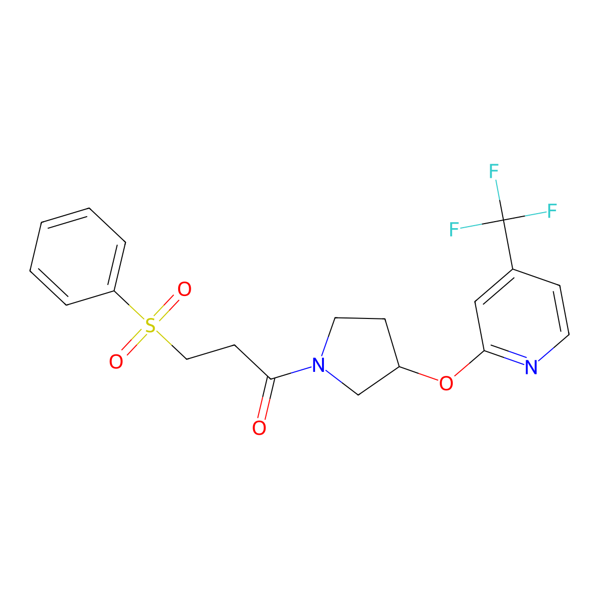 3-(Phenylsulfonyl)-1-(3-((4-(trifluoromethyl)pyridin-2-yl)oxy)pyrrolidin-1-yl)propan-1-one molecular structure, CAS 2034444-87-4