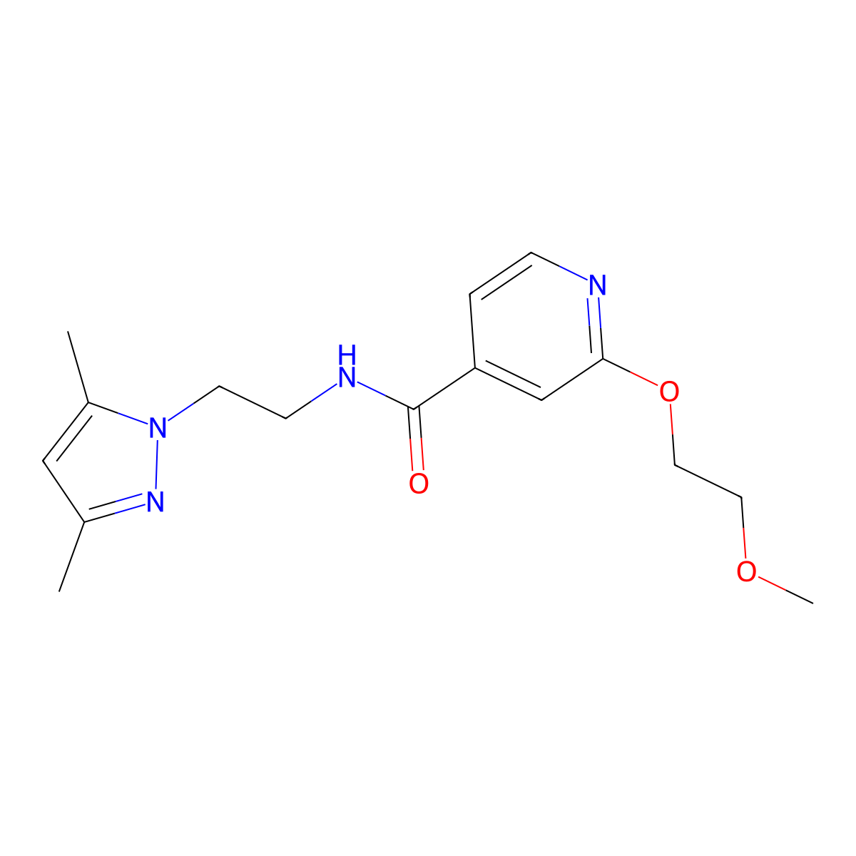 N-(2-(3,5-dimethyl-1H-pyrazol-1-yl)ethyl)-2-(2-methoxyethoxy)isonicotinamide molecular structure, CAS 2034444-88-5