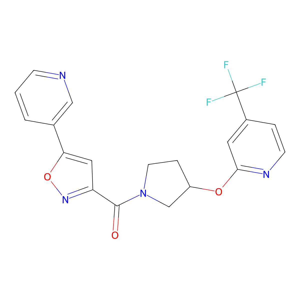 (5-(Pyridin-3-yl)isoxazol-3-yl)(3-((4-(trifluoromethyl)pyridin-2-yl)oxy)pyrrolidin-1-yl)methanone molecular structure, CAS 2034444-92-1