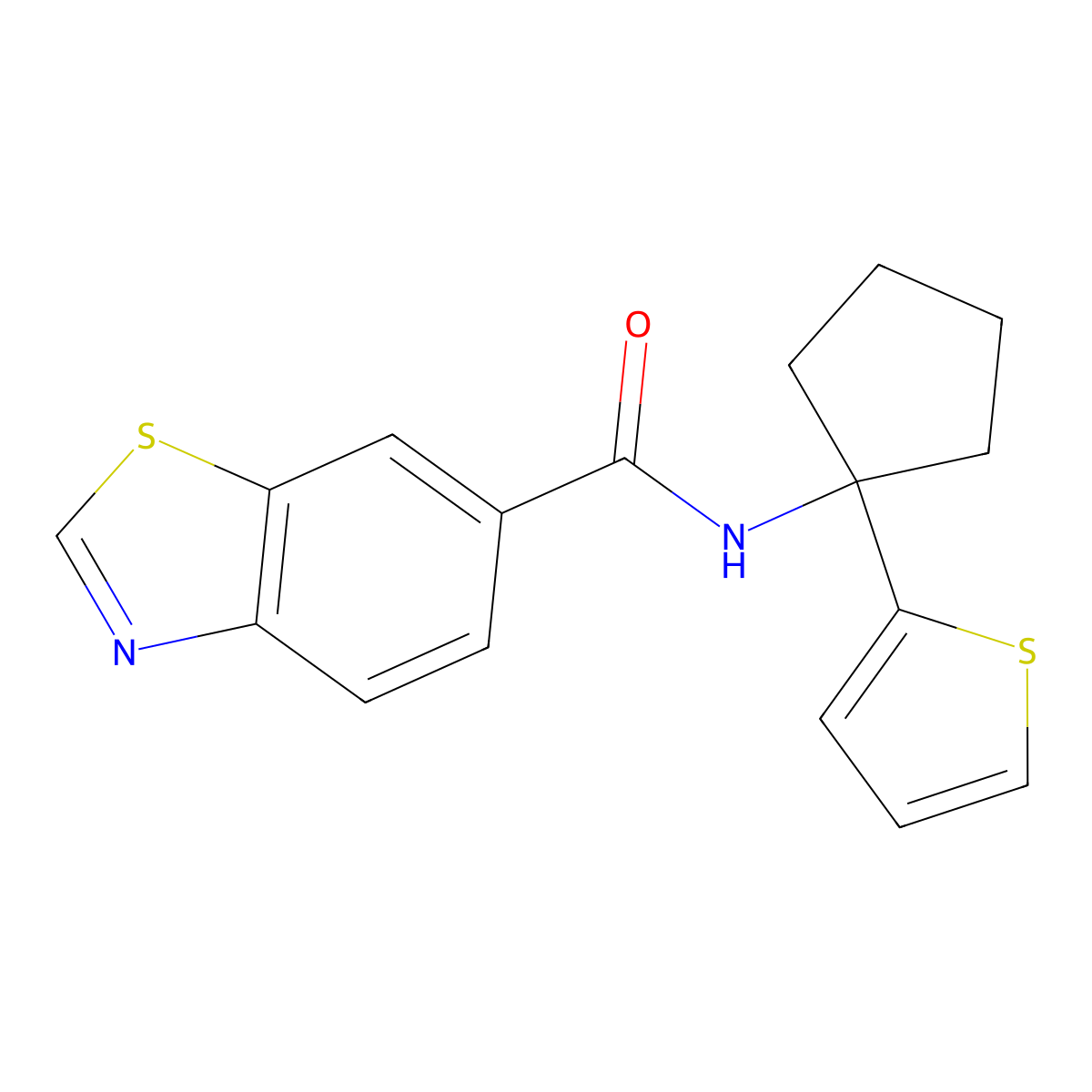 N-(1-(thiophen-2-yl)cyclopentyl)benzo[d]thiazole-6-carboxamide molecular structure, CAS 2034444-94-3