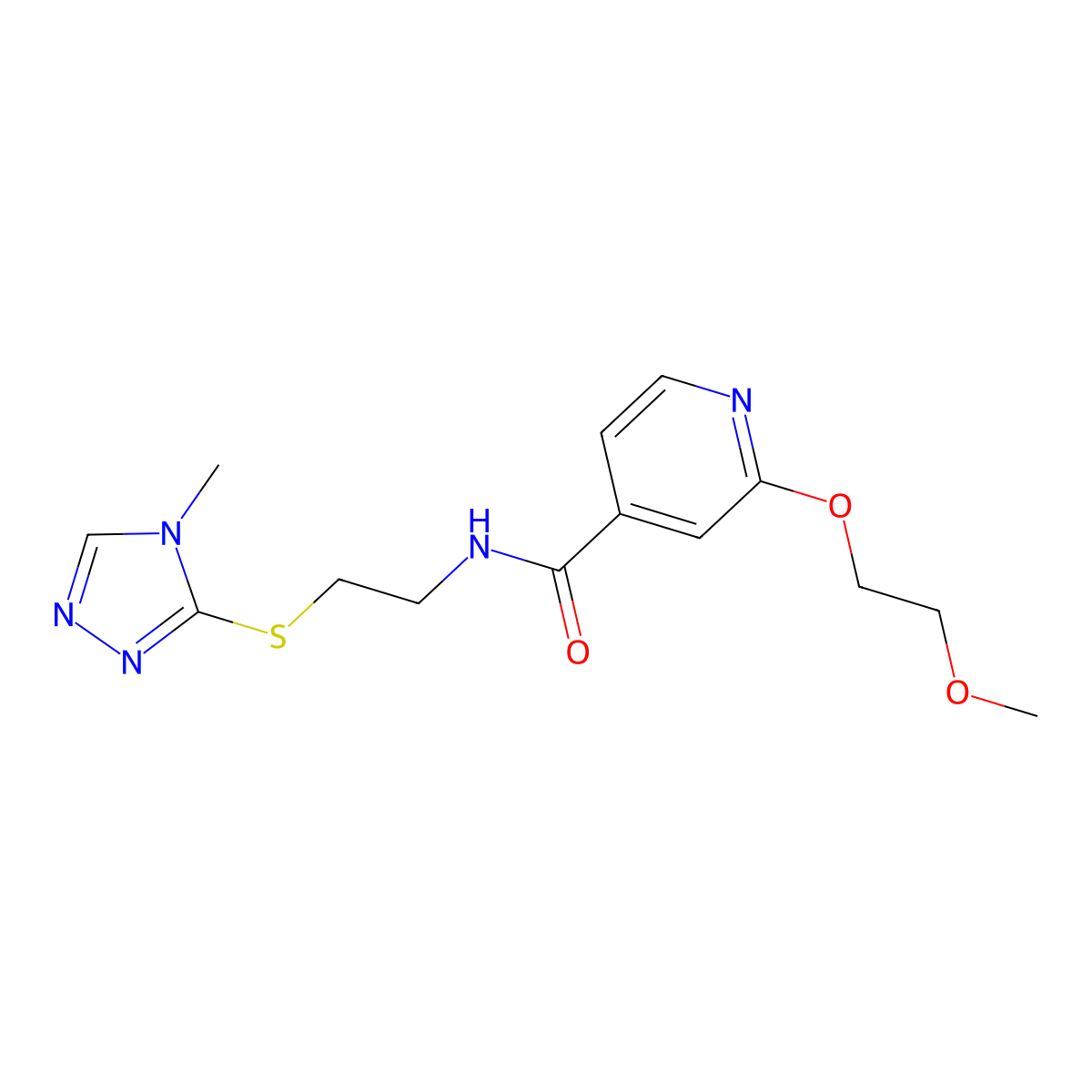 2-(2-methoxyethoxy)-N-(2-((4-methyl-4H-1,2,4-triazol-3-yl)thio)ethyl)isonicotinamide molecular structure, CAS 2034444-95-4