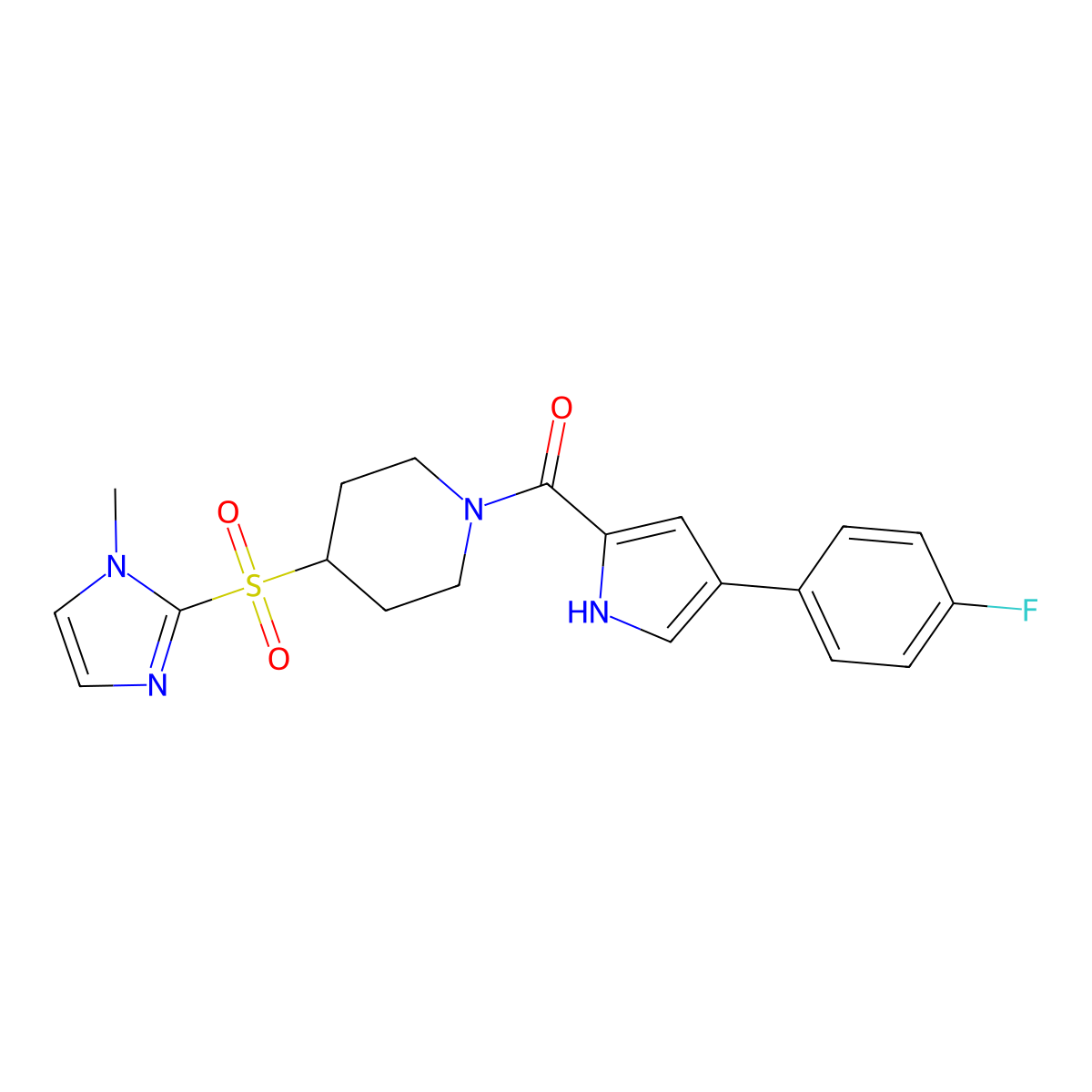 (4-(4-fluorophenyl)-1H-pyrrol-2-yl)(4-((1-methyl-1H-imidazol-2-yl)sulfonyl)piperidin-1-yl)methanone molecular structure, CAS 2034444-99-8