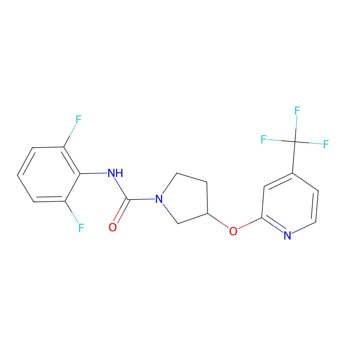 N-(2,6-difluorophenyl)-3-((4-(trifluoromethyl)pyridin-2-yl)oxy)pyrrolidine-1-carboxamide molecular structure, CAS 2034445-02-6